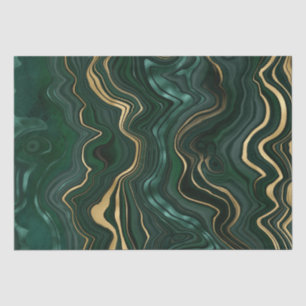 Dark Green Malachite and Gold Foil Strata Veining Tissue Paper