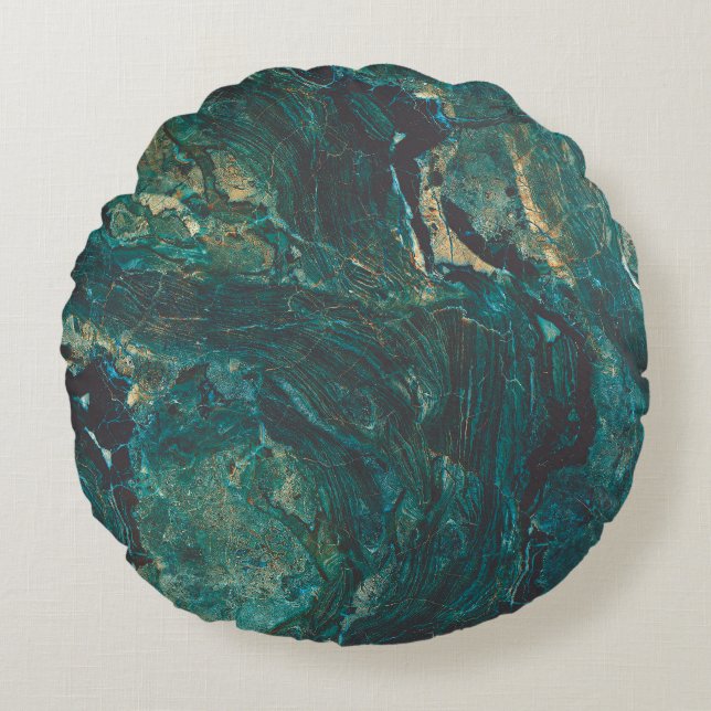 Dark green marble: luxurious texture. round cushion (Front)