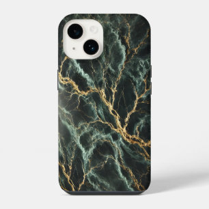 Dark Green Marble with Gold Veins iPhone 14 Case