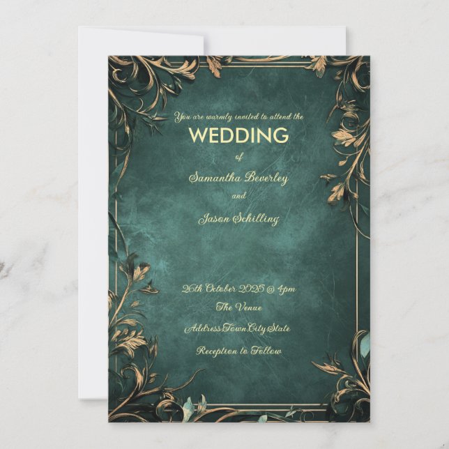 Dark Green Marbled Background ,Rustic Borders Invi Invitation (Front)
