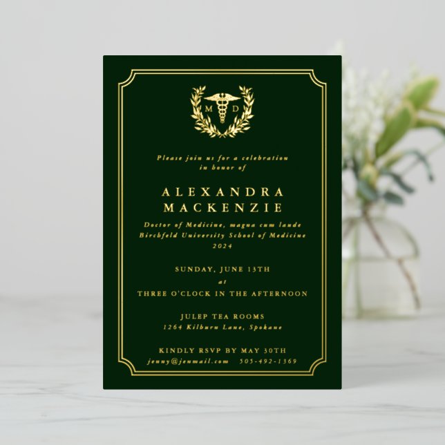 Dark Green MD Caduceus+Laurel Wreath Graduation (Standing Front)