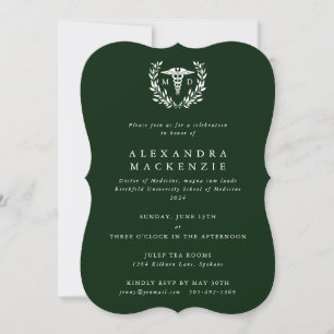 Dark Green MD Caduceus+Laurel Wreath Graduation Invitation