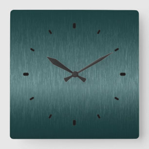 Dark Green Metallic Design Brushed Steel Look Square Wall Clock