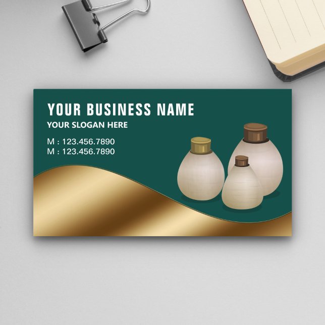 Dark Green Metallic Gold Aroma Oil Perfume Bottle Business Card (Creator Uploaded)