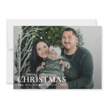 Dark Green Minimal First Christmas Family Photo 
