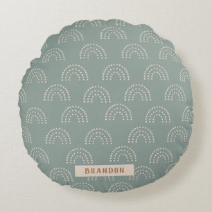 Dark Green Minimal rainbow baby  Round Pillow