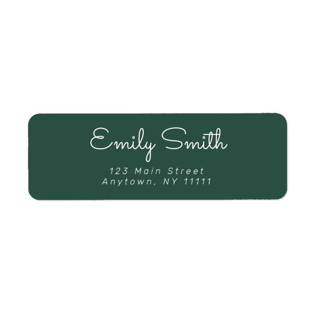 Dark Green Minimalist Cursive Return Address Label (Front)