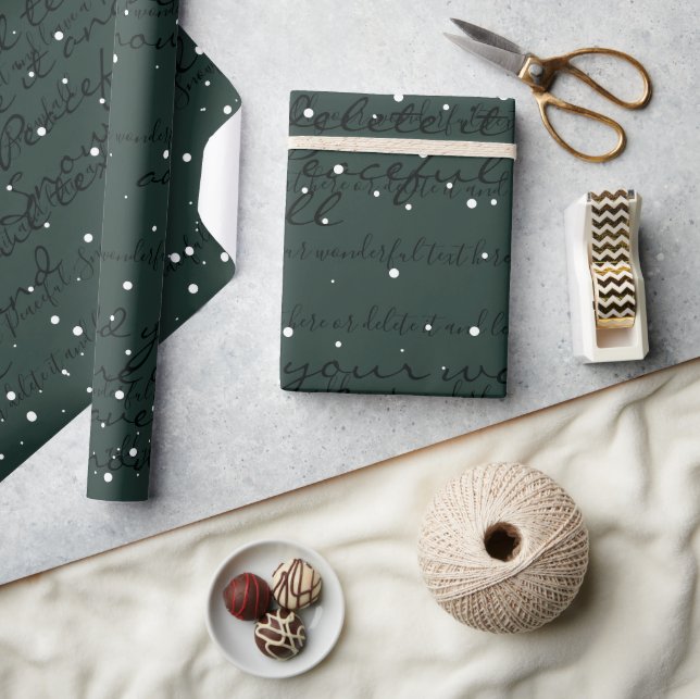 Dark Green Minimalist Custom Script Text Snowfall Wrapping Paper (Crafts)