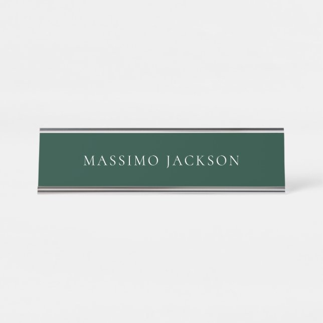 Dark Green Minimalist Plain Modern Aesthetic Look Desk Name Plate (Front)