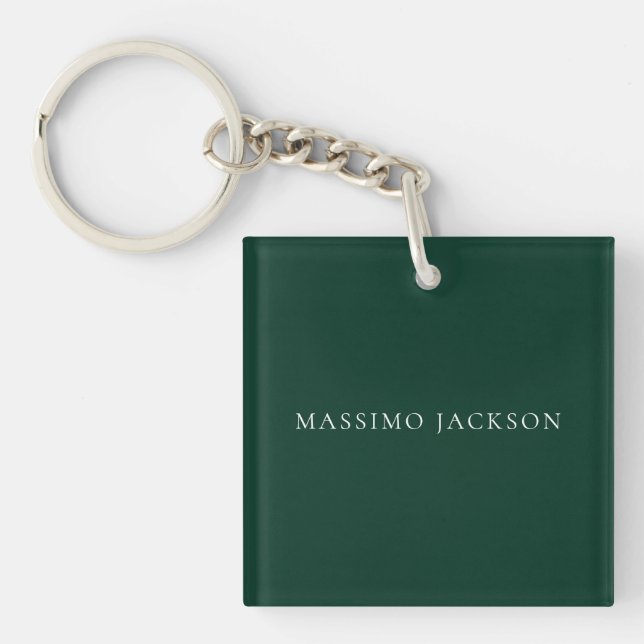 Dark Green Minimalist Plain Modern Aesthetic Look Key Ring (Front)