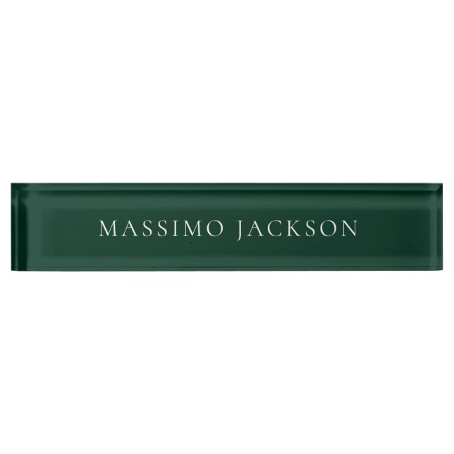 Dark Green Minimalist Plain Modern Aesthetic Look Nameplate (Front)