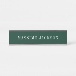 Dark Green Minimalist Plain Modern  Desk Name Plate