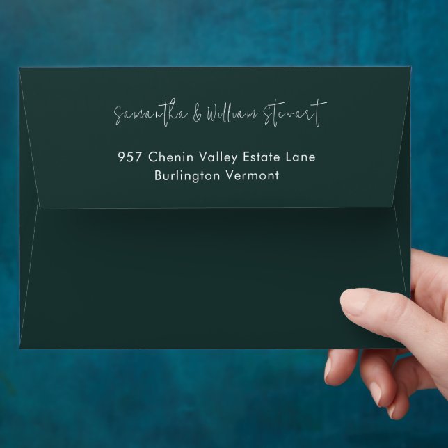 Dark Green Minimalist Script | Modern Wedding Envelope (Hand)