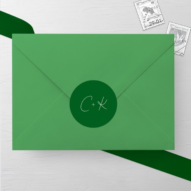 Dark Green Minimalist Wedding Classic Round Sticker (Creator Uploaded)