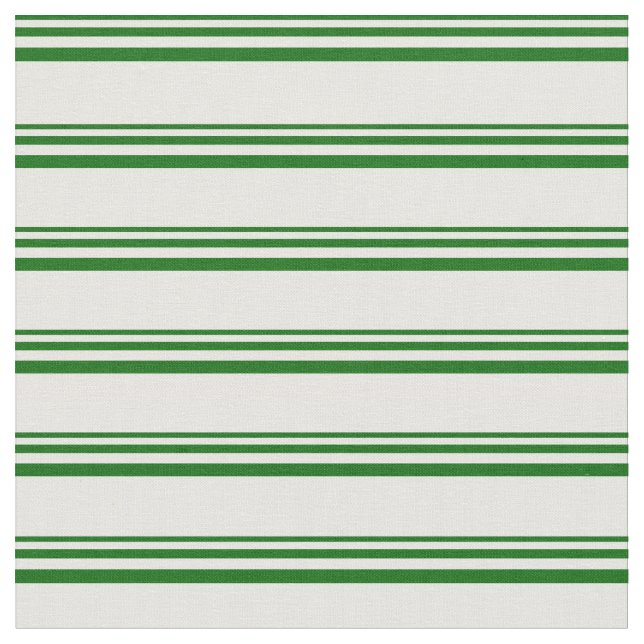 Dark Green & Mint Cream Coloured Stripes Pattern Fabric (Close Up)