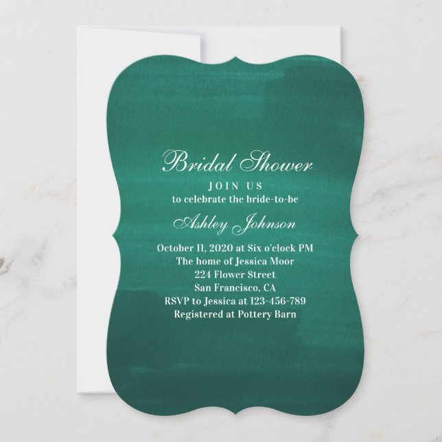 Dark green modern bridal shower. Simple emerald Invitation (Front)
