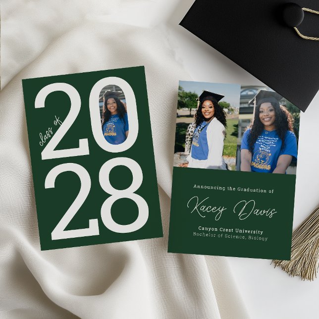 Dark Green Modern Class Year Of & Photo Graduation Announcement (Creator Uploaded)