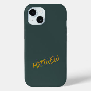 Dark green modern gold lettering script iPhone 15 case