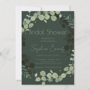 Dark Green Modern Greenery and Leave Bridal Shower Invitation