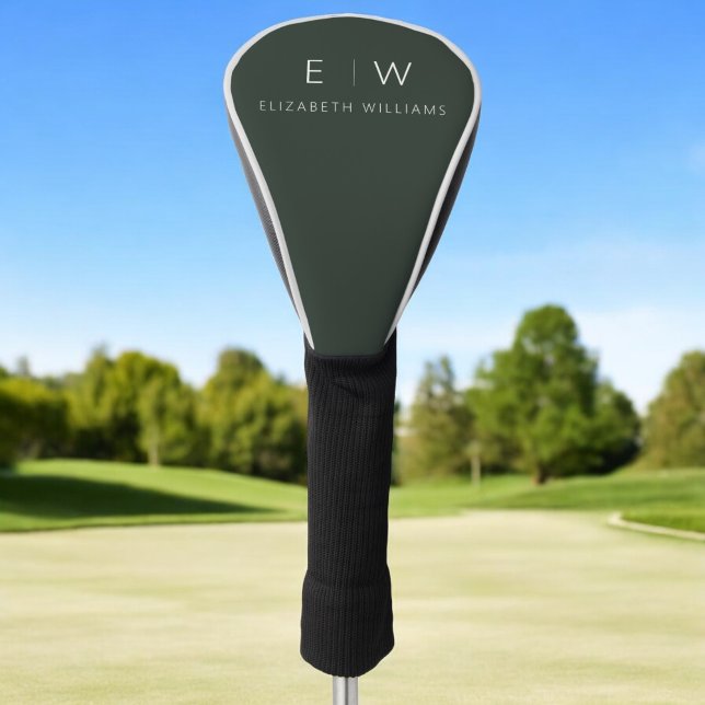 Dark Green Modern Minimalist Monogram Name  Golf Head Cover (Creator Uploaded)