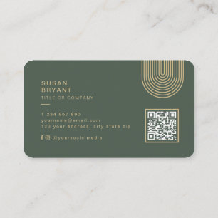  Dark Green Modern Monogram QR code social media Business Card