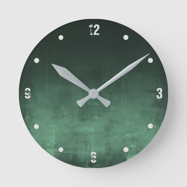 Dark Green Modern Rustic omber Abstract Round Clock (Front)