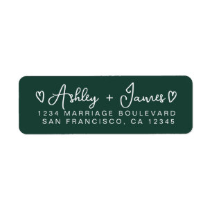 Dark Green Modern Script Hearts Return Address Label