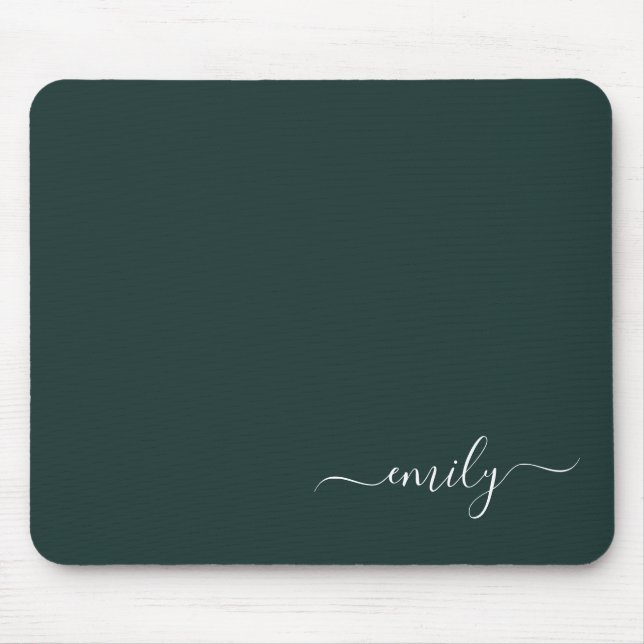 Dark Green Modern Script Monogram Name Mouse Pad (Front)