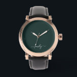 Dark Green Modern Script Monogram Name Watch<br><div class="desc">Dark Green Simple Script Monogram Name. This makes the perfect sweet 16 birthday,  wedding,  bridal shower,  anniversary,  baby shower or bachelorette party gift for someone that loves glam luxury and chic styles.</div>