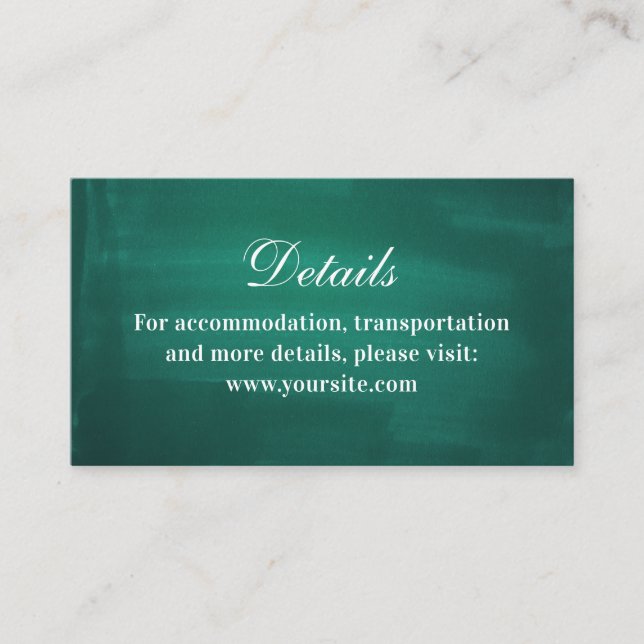 Dark green modern wedding details. Simple emerald Enclosure Card (Front)