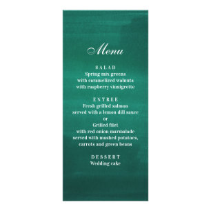 Dark green modern wedding dinner. Emerald menu