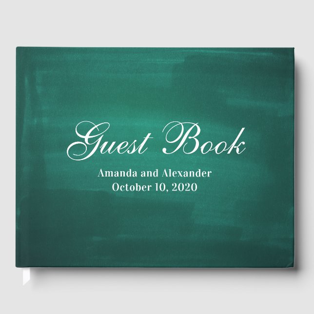 Dark green modern wedding. Simple elegant emerald Guest Book (Front)