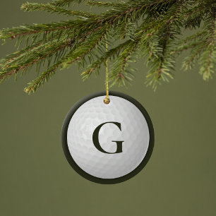 Dark Green Monogram Golf Ball Ceramic Ornament
