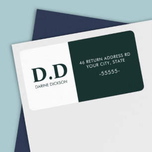 Dark Green Monogram Initials Return Address Label