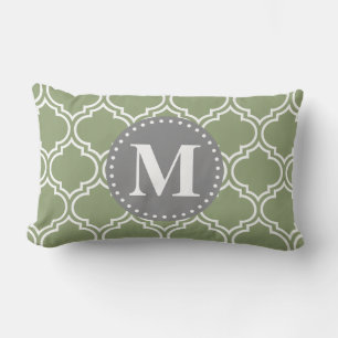 Dark Green Moroccan Lattice Pattern Monogram Lumbar Cushion