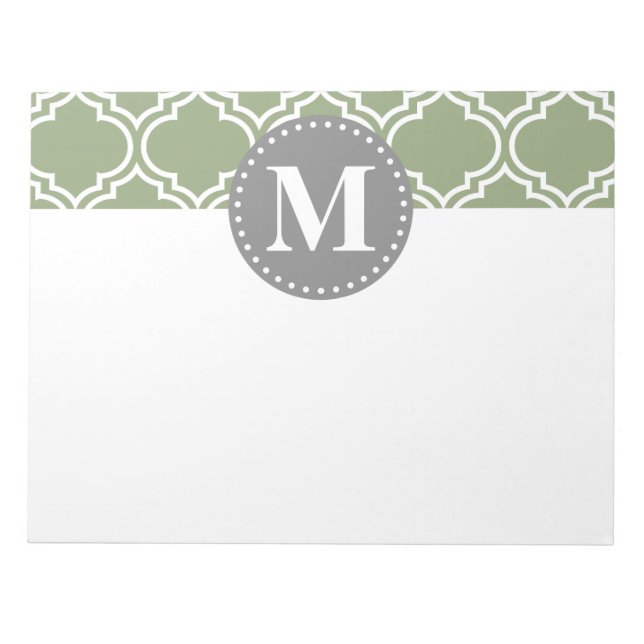Dark Green Moroccan Lattice Pattern Monogram Notepad (Front)