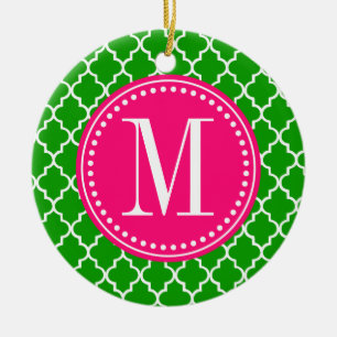 Dark Green Moroccan Tiles Lattice Personalised Ceramic Ornament