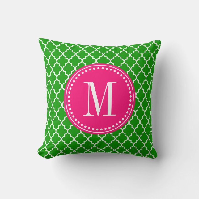 Dark Green Moroccan Tiles Lattice Personalised Cushion (Front)