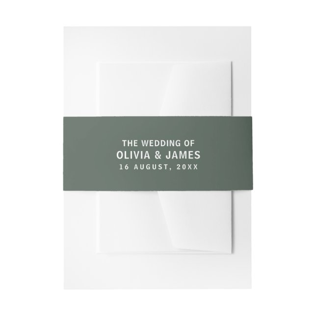 Dark Green | Moss Minimalist Scandi Modern Wedding Invitation Belly Band (Front Example)
