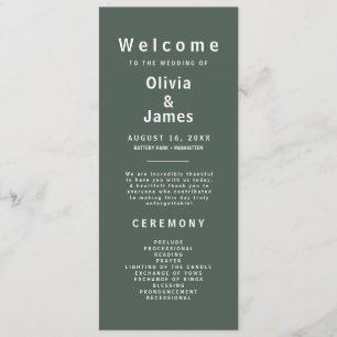 Dark Green   Moss Minimalist Scandi Modern Wedding Program