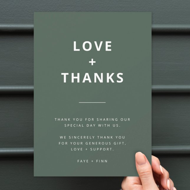 Dark Green | Moss Minimalist Scandi Modern Wedding Thank You Card (Creator Uploaded)