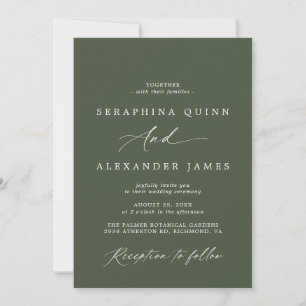 Dark Green Moss   Simple Script Formal Wedding Invitation