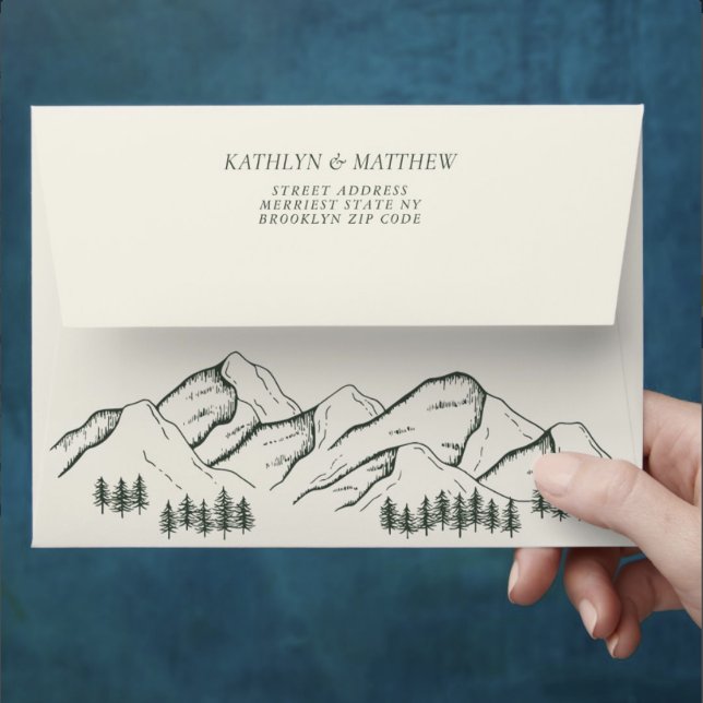 Dark Green Mountain Pine Tree Outdoor Wedding Envelope (Creator Uploaded)
