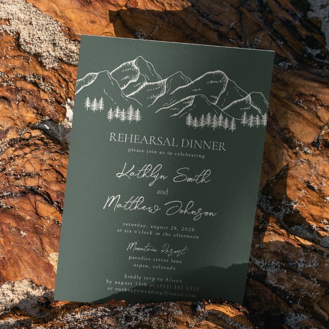 Dark Green Mountain Pine Tree Rehearsal Dinner Invitation (Creator Uploaded)