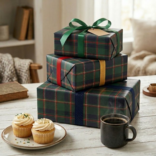 Dark Green Navy Blue Red Plaid Wrapping Paper (Creator Uploaded)