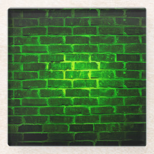 DARK GREEN NEON BRICK WALL LOOK GLASS COASTER