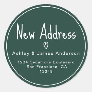 Dark Green New Address Heart Return Address Classic Round Sticker