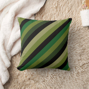 Dark Green Oblique Stripes Modern Elegant Cushion