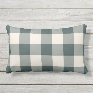 Dark Green Off-White Gingham Pattern Chequered Lumbar Cushion