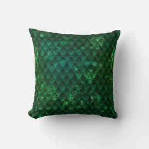 Dark Green Ombre & Sparkles Dragon Scales Cushion